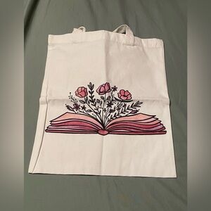 Canvas Book Tote Bag with Pink Floral Print